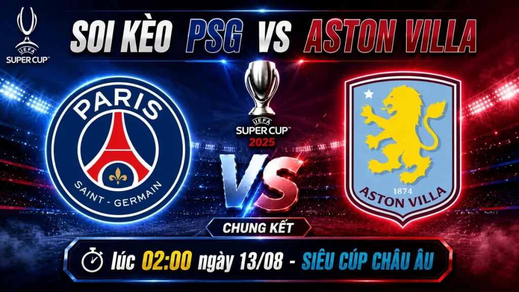 Soi kèo PSG vs Aston Villa ngày 13/08 – Siêu Cúp Châu Âu
